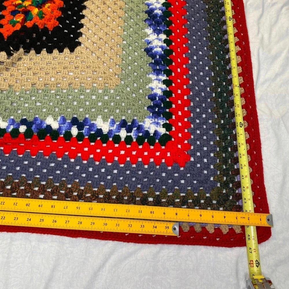 Vintage Handmade Granny Square‎ Blanket Throw 45x45 Multicolor Crochet Boho